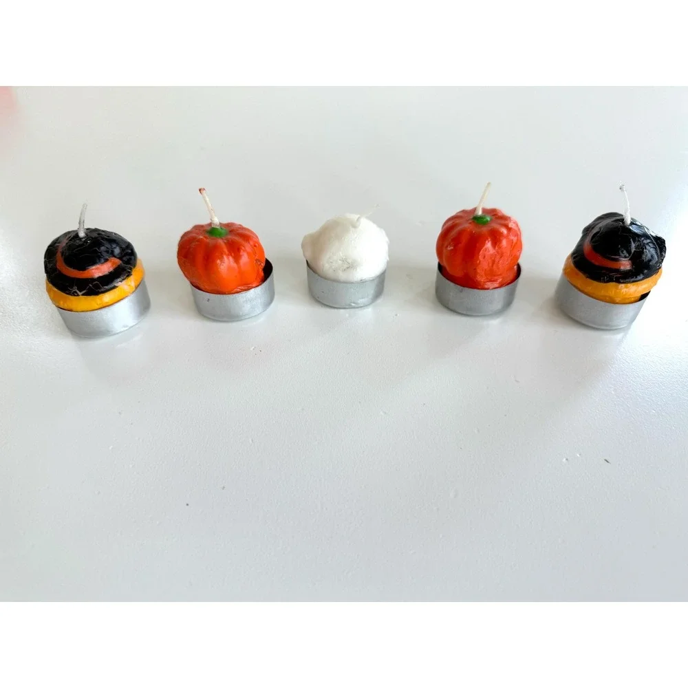 Vtg mini Halloween candles set of 5 Tealight candles Ghost witch pumpkin candles